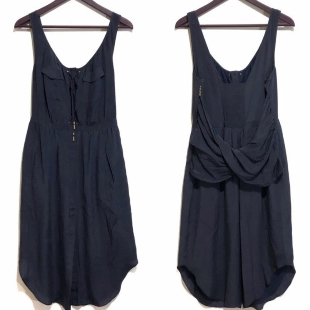 Anthropologie Leifsdottir Navy Blue Silk Cargo Midi Dress SZ 8